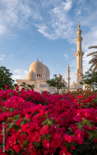 Abu Dhabi, United Arab Emirates, November 16, 2019 : View of the famous Sheikh Zayed Grand Mosque.