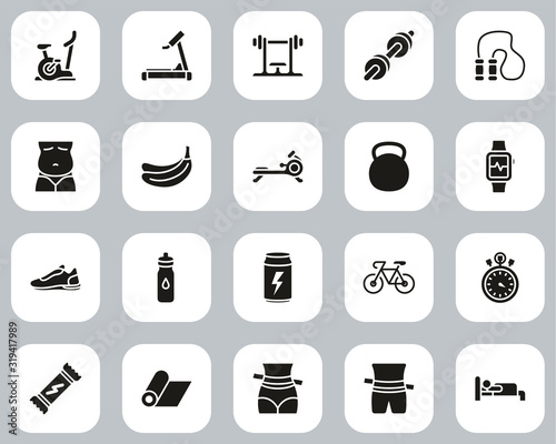 Home Exercise Icons Black & White Flat Design Set Big