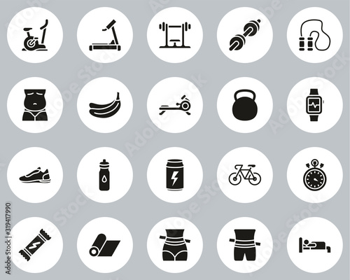 Home Exercise Icons Black & White Flat Design Circle Set Big