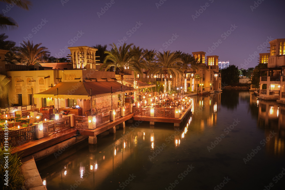 Dubai, UAE - November 21, 2019: Area Hotel Jumeirah Al Qasr. Built in the style of the summer residence of the sheikh. Located on a private beach.