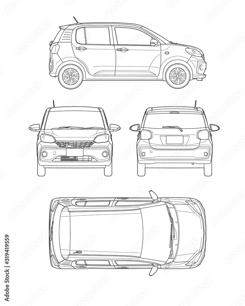 55 軽自動 車四面図 テクニカルイラスト Stock ベクター Adobe Stock