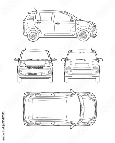 55 軽自動 車四面図_テクニカルイラスト