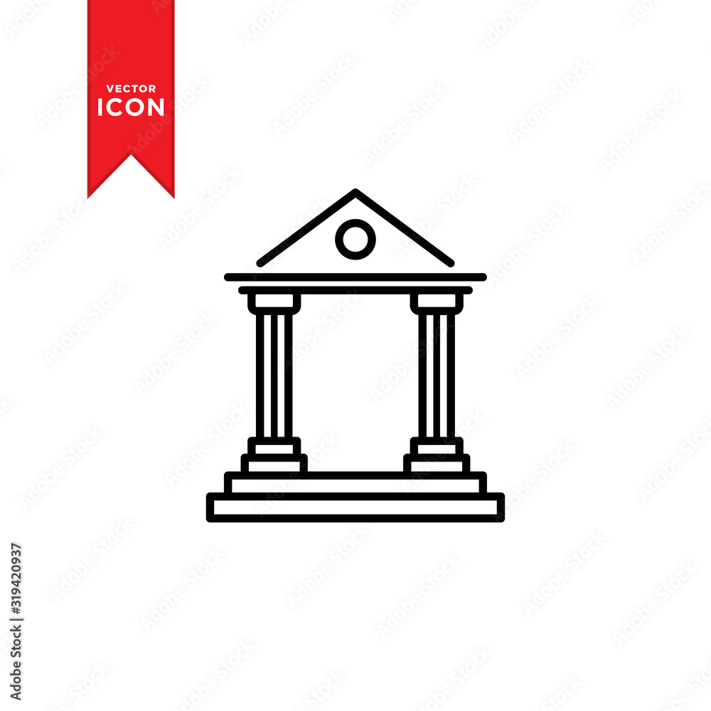 Bank icon vector. Money sign on bank icon. Flat design style on white background.
