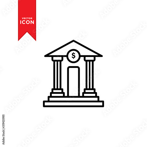 Bank icon vector. Money sign on bank icon. Flat design style on white background.