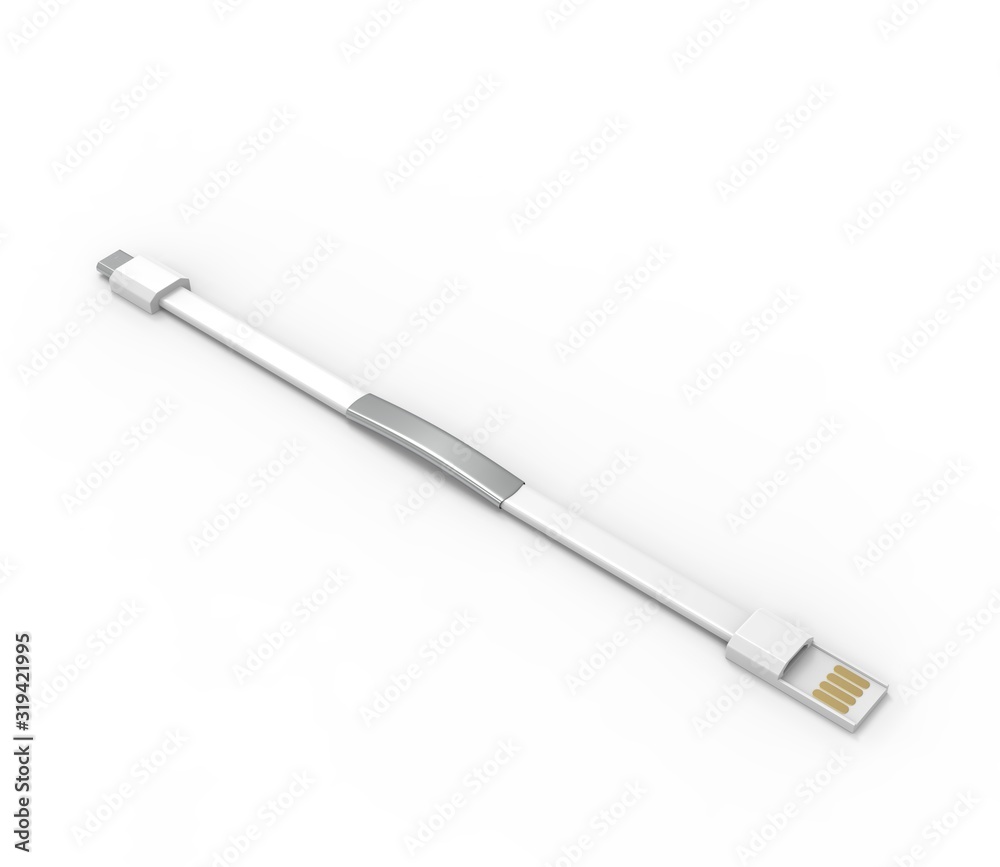 Blank wearable bracelet charging line USB data cable for promotional branding. 3d render illustration. Blank wearable bracelet charging line USB data cable for promotional branding. 3d render illustration.