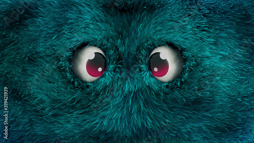 blue monster with hairy face
