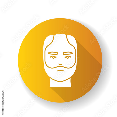 Male hair yellow flat design long shadow glyph icon. Man with alopecia. Hairloss problem. Baldness spot. Dermatology and haircare treatment. Falling hair. Silhouette RGB color illustration