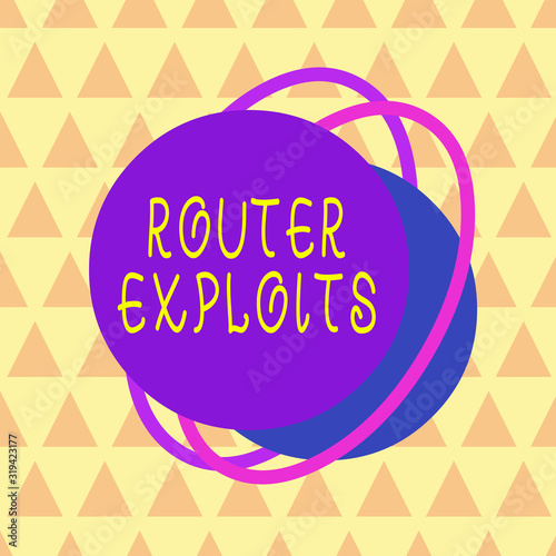 Writing note showing Router Exploits. Business concept for takes advantage of a security flaw in an application Asymmetrical format pattern object outline multicolor design photo