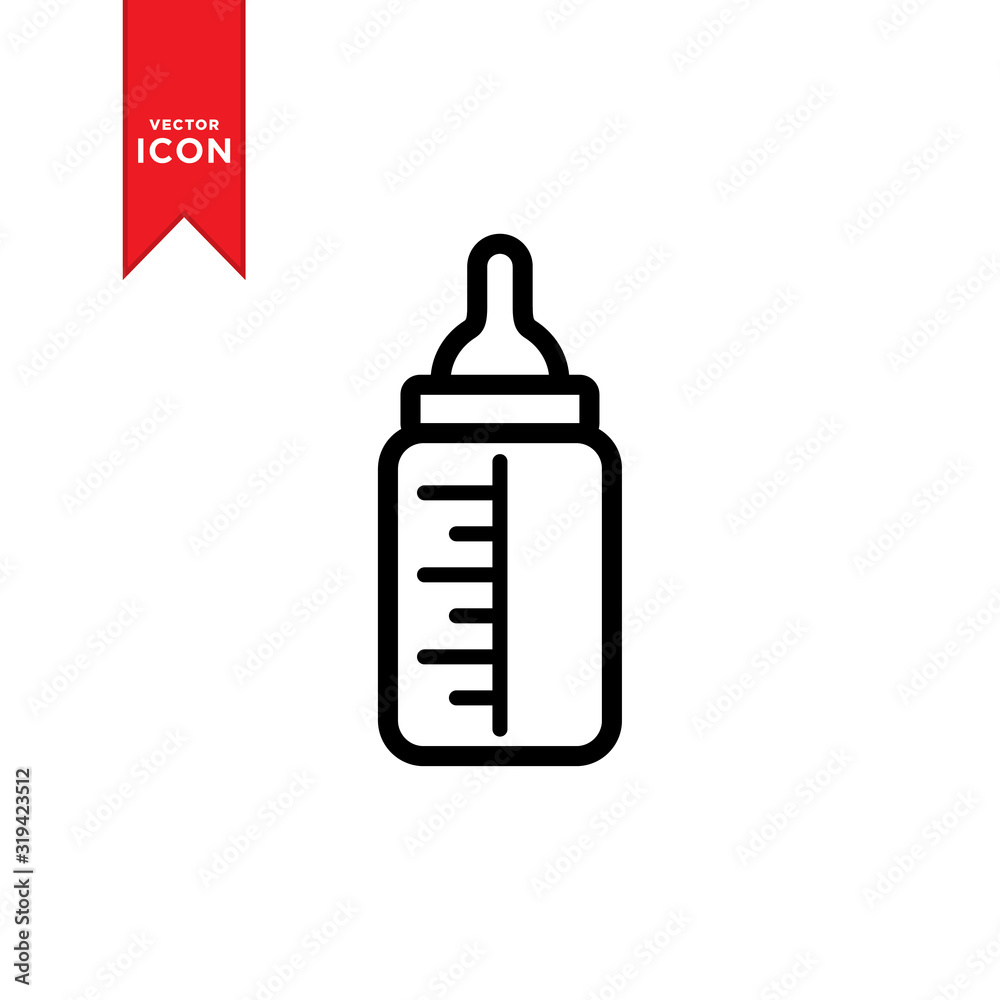 Baby milk bottle icon vector. Simple design on white background. Baby milk bottle icon vector. Simple design on white background.