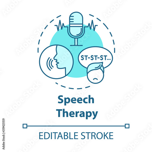 Speech therapy concept icon. Asperger disorder. Exercise for stuttering. Psychological aid. Therapist idea thin line illustration. Vector isolated outline RGB color drawing. Editable stroke
