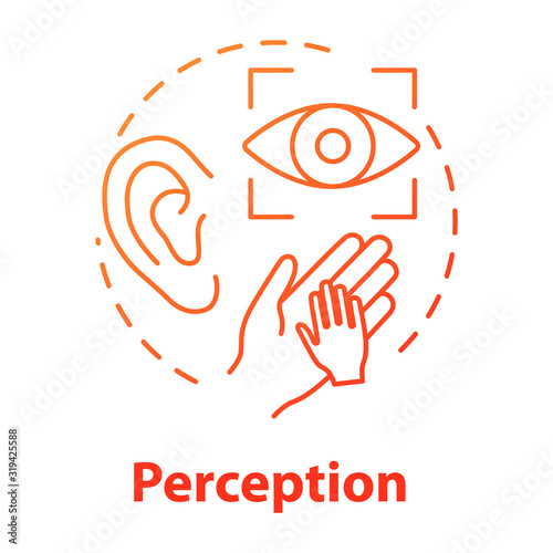 Perception concept icon. Sensory organs. Sight, hearing, touch. Receiving external information idea thin line illustration. Vector isolated outline RGB color drawing