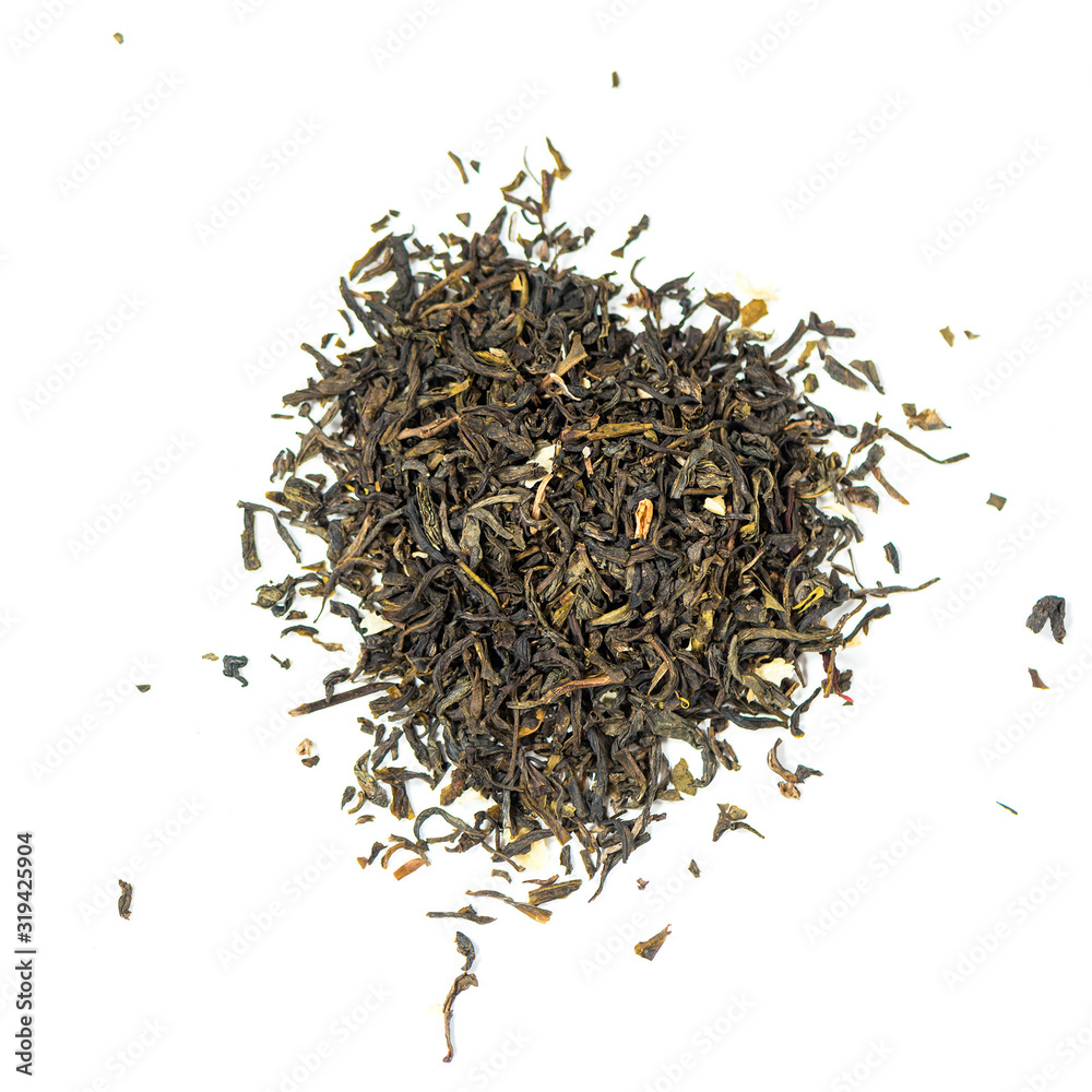 pile of natural whole leaf tea with jasmine isolated on white background pile of natural whole leaf tea with jasmine isolated on white background