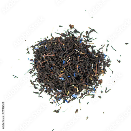 pile of natural black Earl Gray tea mix with cornflower and bergamot