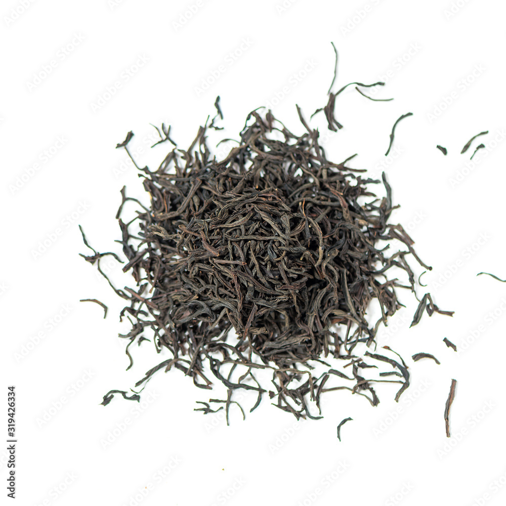 pile of natural whole leaf alpine Ceylon black tea isolated on white background pile of natural whole leaf alpine Ceylon black tea isolated on white background