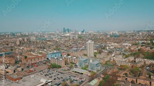 Aerial London Skyline residential area summer. south London skyline 