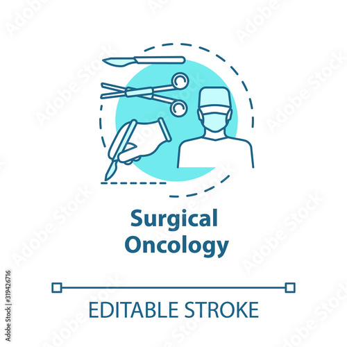 Surgical oncology concept icon. Surgery to remove tumor. Procedure for treatment. Operation room idea thin line illustration. Vector isolated outline RGB color drawing. Editable stroke
