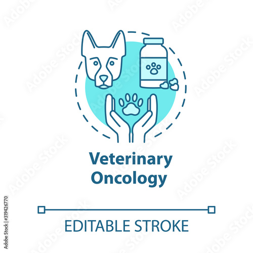 Veterinary oncology concept icon. Pharmacy for animals. Pet treatment. Animals healthcare idea thin line illustration. Vector isolated outline RGB color drawing. Editable stroke