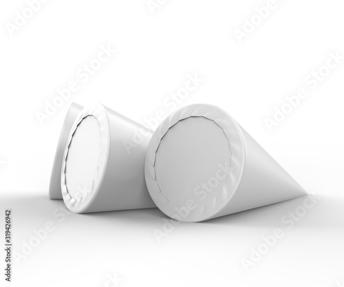 Blank ice cream waffle cone with paper label for branding and mock up, 3d render illustration.
