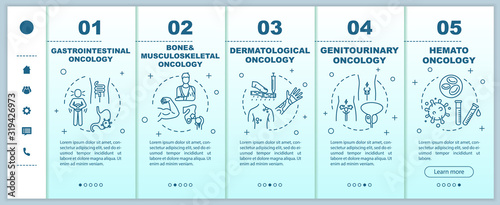 Oncology onboarding vector template. Bone and musculoskeletal cancer. Gastrointestinal oncology. Responsive mobile website with icons. Webpage walkthrough step screens. RGB color concept