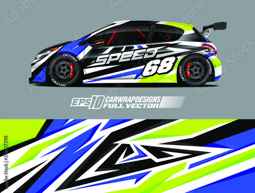 Car wrap decal graphic design. Abstract stripe racing background designs for wrap cargo van  race car  pickup truck  adventure vehicle. Full vector Eps 10