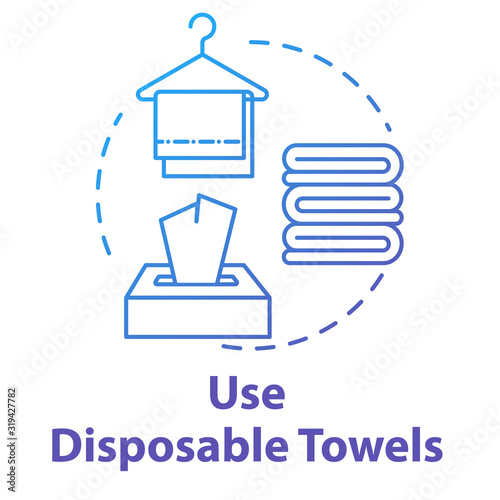 Use disposable towels, cleaning accessory, hygiene concept icon. Healthcare, antibacterial napkin, purity idea thin line illustration. Vector isolated outline RGB color drawing. Editable stroke