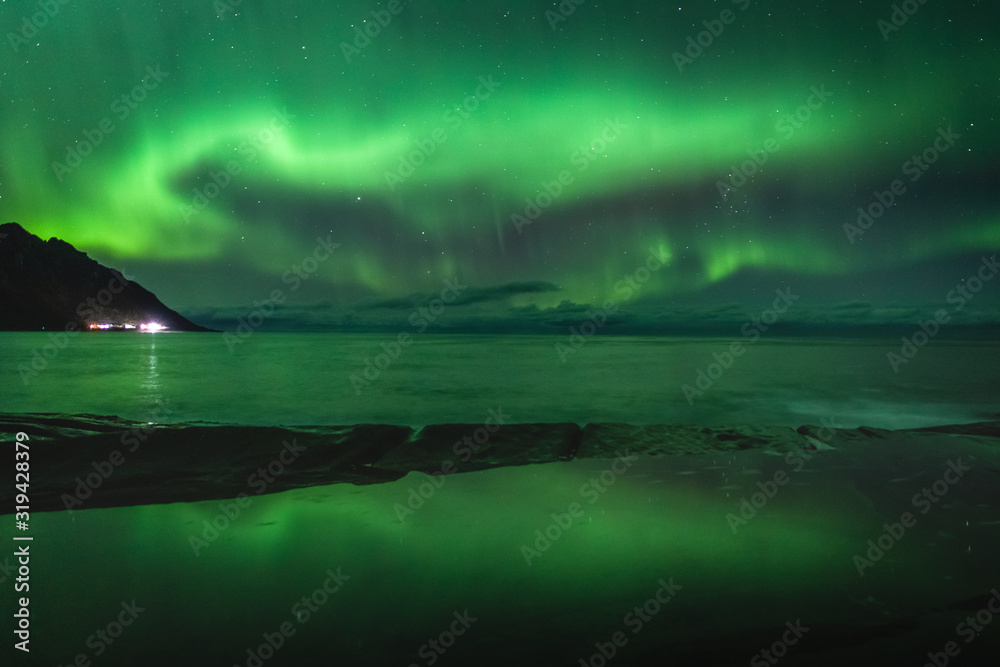 Aurora Borealis in Lofoten and Senja in Norway. Night photography with great sky. Aurora Borealis in Lofoten and Senja in Norway. Night photography with great sky.