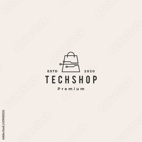 smart shop tech logo vector icon illustration hipster retro vintage