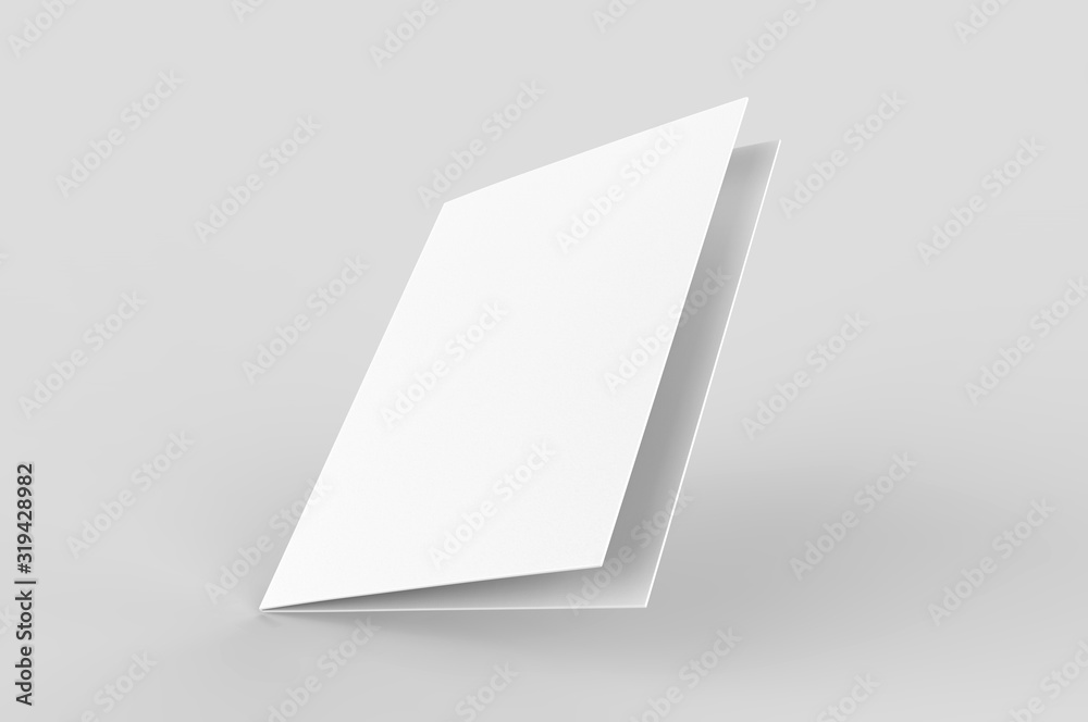 Blank bi fold card template, 3d render illustration. Blank bi fold card template, 3d render illustration.