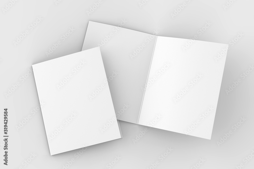 Blank bi fold card template, 3d render illustration. Blank bi fold card template, 3d render illustration.