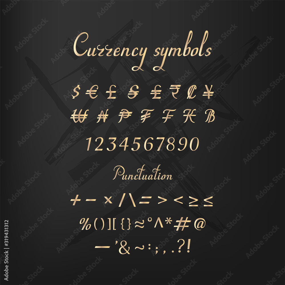 Currency symbols. New font design. Vector illustration. Currency symbols. New font design. Vector illustration.