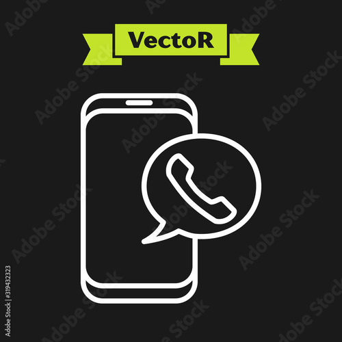 White line Taxi call telephone service icon isolated on black background. Taxi for smartphone. Vector Illustration