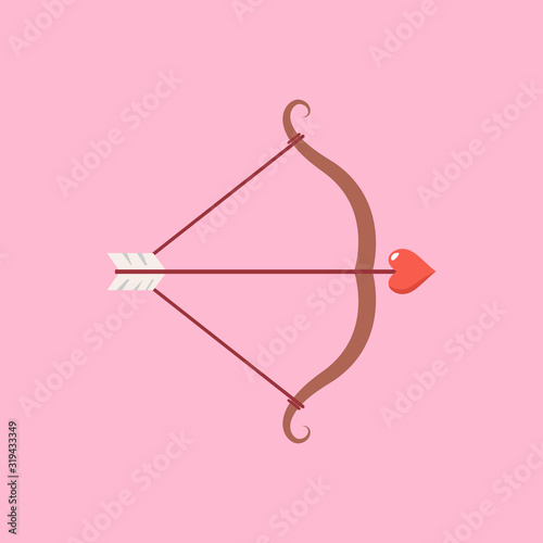 Cupid bow and an arrow with a heart
