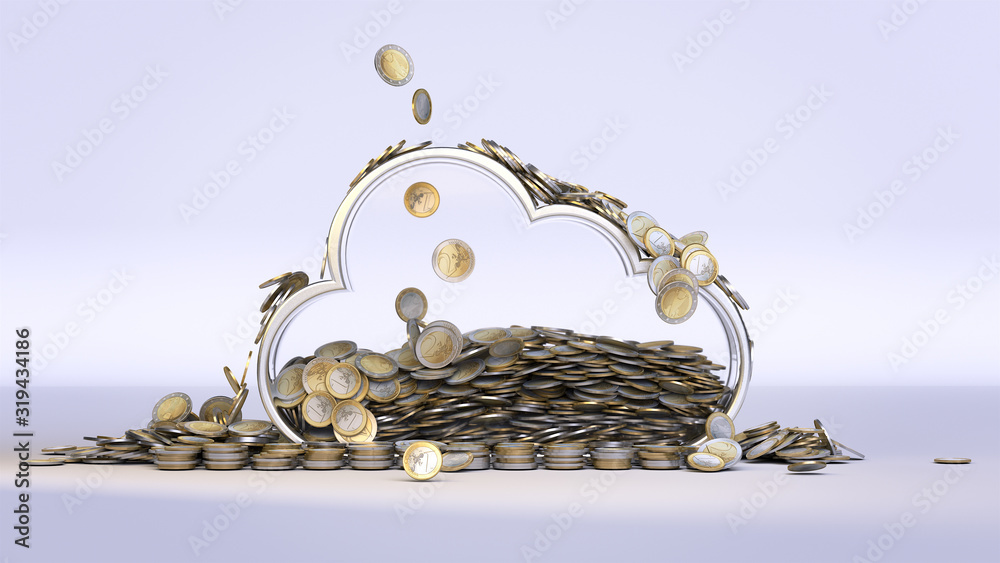 3d render a piggy bank in the form of a cloud with coins inside and ...