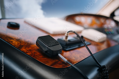 Two way radio at the ship. Walkie talkie at the navigation officer room. photo