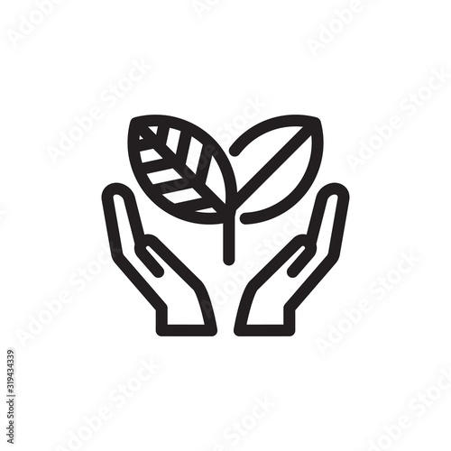 Save Nature Hand Holding Leaf Trendy Icon Design, Charity and Donation, Volunteer center, Vector Outline Icons