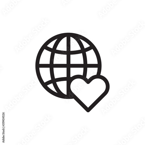 Globe and Heart Trendy Icon Design, Charity and Donation, Volunteer center, Vector Outline Icons