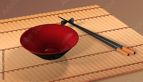 Japanese bowl with chopsticks 