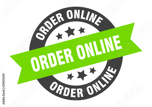 order online sign. order online round ribbon sticker. order online tag