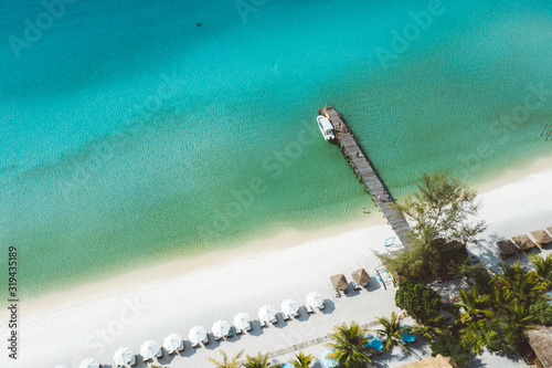 Cambodia aerial view of Koh Rong island , village on the beach nearby ocean. photo