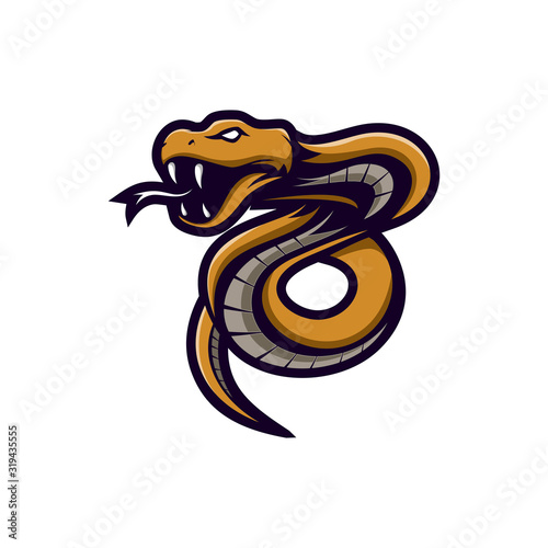 brown Viper snake mascot logo vector illustration, angry ready to attack, suitable for the sports team mascot logo, e sport team and etc.