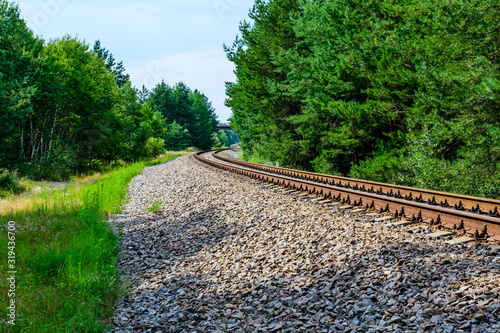 Old railroad in forest on summer