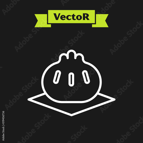 White line Khinkali on cutting board icon isolated on black background. Traditional georgian dumpling. Vector Illustration