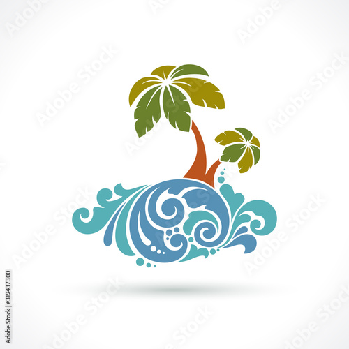 Decorative ornamental palm trees with waves