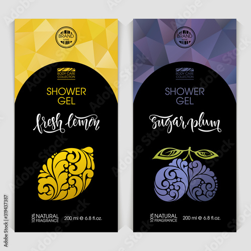 Vector set of templates packaging shower gel