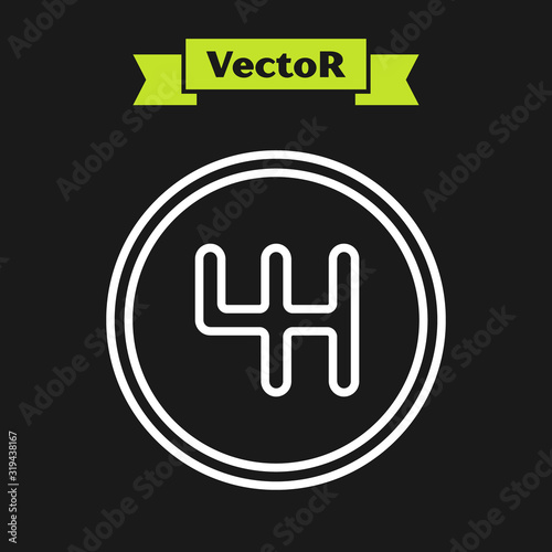 White line Gear shifter icon isolated on black background. Transmission icon. Vector Illustration