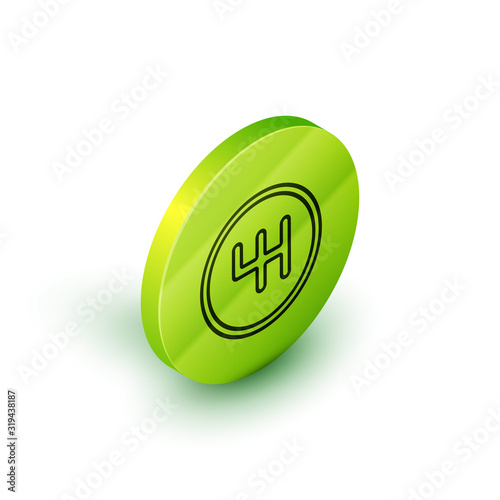 Isometric line Gear shifter icon isolated on white background. Transmission icon. Green circle button. Vector Illustration