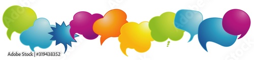 Rainbow-colored speech bubble. Speak. Communication concept. Sharing of ideas and thoughts. Empty clouds.Social network. Dialogue between diverse cultures and ethnicities.To communicate