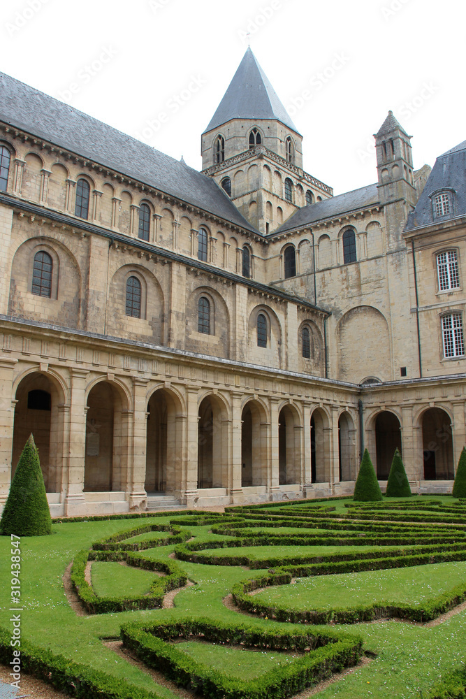 cloister of the men abbey (abbaye aux hommes) in caen in normandy (france)