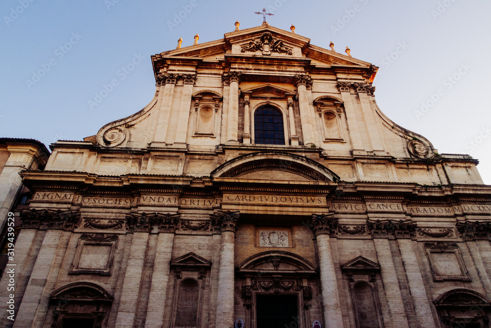 Rome, Italy - Dec 30, 2019: Church of St. Ignatius of Loyola at Campus Martius (Chiesa di Sant'Ignazio di Loyola), Piazza Sant'Ignazio