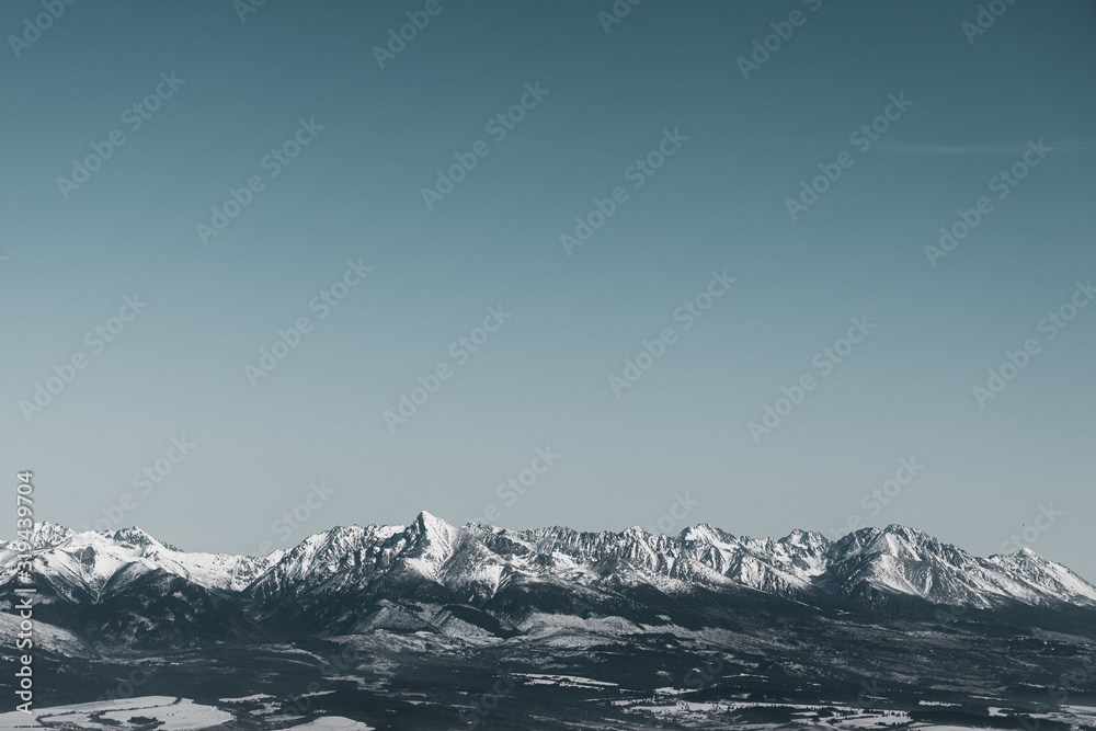 Panoramatic view of High Tatra mountains in winter, Slovakia